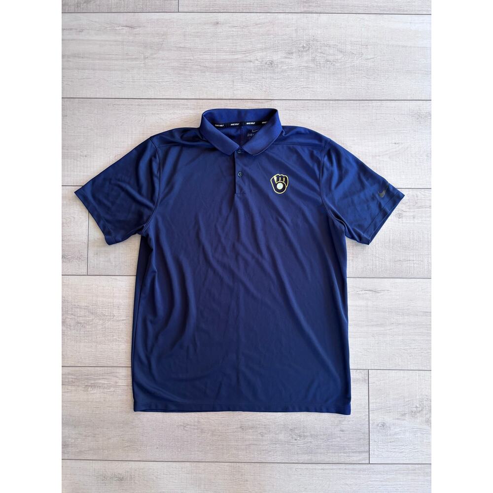 Nike Golf Dri-Fit Milwaukee Brewers Navy Performance Polo Shirt Size L